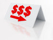 symbols dollars and arrow on a light plastic tablet