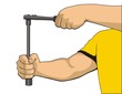 Vector illustration. Human hands rotated with the wrench.