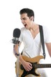Musician young man playing electric guitar Musician young man playing electric guitar
