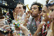 Friends at a party with confetti