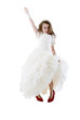 Little Girl Bride In Big Red Shoes. Isolated On White Background