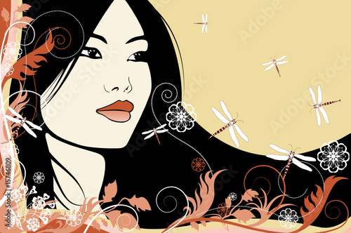 Chinese Girl on Asian Girl On A Floral Background    Isaxar  15746809   See Portfolio