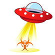 Biohazard or flu warning icon on retro flying saucer UFO Biohazard or flu warning icon on retro flying saucer UFO
