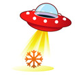 Snowflake or winter icon on retro flying saucer UFO Snowflake or winter icon on retro flying saucer UFO