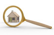 house and magnifier on white background. Isolated 3D image