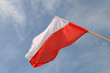 Polish flag waving in the wind on the cloudy sky