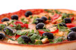 Tasty pizza with olives isolated on white