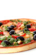 Tasty pizza with olives isolated on white