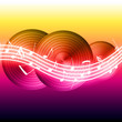 Flowing Music Notes on Vinyl Record Background