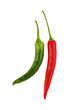 red and green hot chili peppers on white