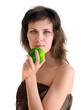 woman holding green global planet