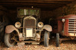 Forgotten old vintage cars in barn, dordogne, france.