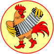 Decorative rooster in red boots, playing the harmon Decorative rooster in red boots, playing the harmon