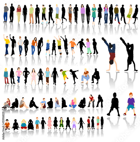 people walking silhouette. Lots of Colorful People with