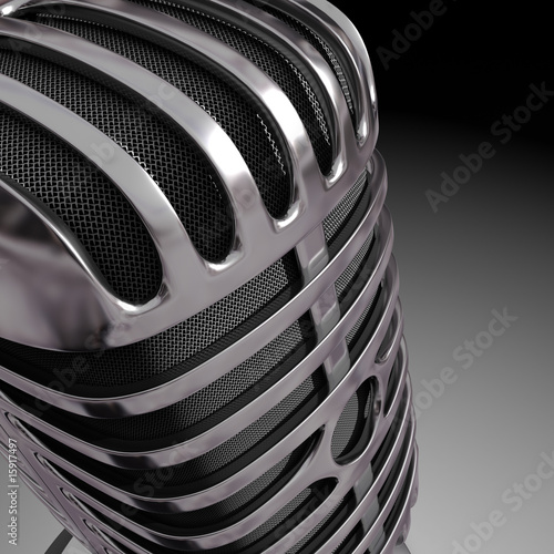 Illustration: Close of classic microphone. Close of classic microphone.