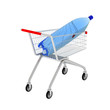 3D bottle and shop cart isolated on white. 3D bottle and shop cart isolated on white.