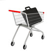 3D briefcase and shop cart isolated on white. 3D briefcase and shop cart isolated on white.