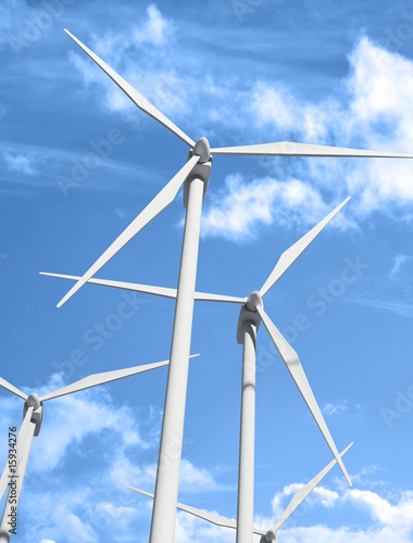 Illustration: Wind power station against the sky and clouds Wind power station against the sky and clouds