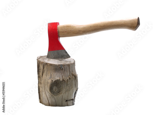 Photo: Axe on chopping block Axe on chopping block
