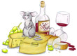 Maus, Käse, Wein, Weintrauben, Baguette