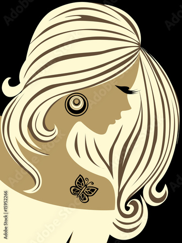 Illustration: Beautiful girl with long hair and a tattoo Beautiful girl with long hair and a tattoo