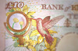 British currency banknotes Ten British Pound, close-up