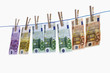 Euro notes on clothesline