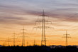 Germany, Bavaria, Pylons at sunset