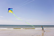 Germany, Baltic sea, Boy (8-9) flying kite at beach