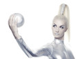 Beautiful cyber woman with silver ball