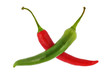 red and green hot chili peppers on white