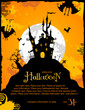 Halloween party invitation or background with haunted house