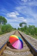 Rainbow Umbrella on Railway Rainbow Umbrella on Railway