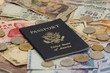 Passport with Foreign Money and shallow Depth of Field