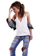 1980s Denim Girl With Fingers In Hair