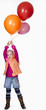 Girl (8-9) holding bunch of balloons, smiling, portrait