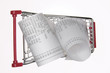 A rolled up receipt in shopping cart, elevated view