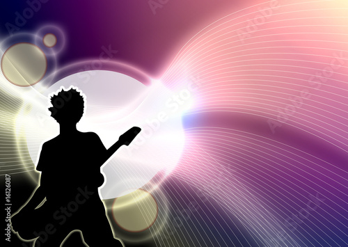 Silhouette guitariste sur fond graphique lumineux
