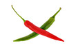 red and green hot chili peppers on white