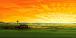 Countryside panorama with a small farm in the evening