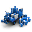 Heap of gift boxes on pallet truck Heap of gift boxes on pallet truck