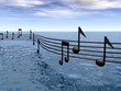 music notes flowing over sea