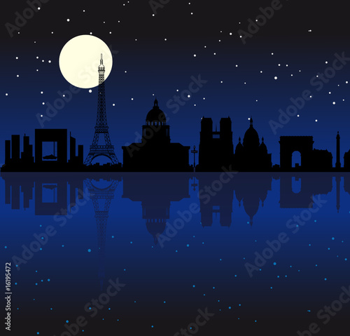 Black vector "Paris by night" silhouette skyline
