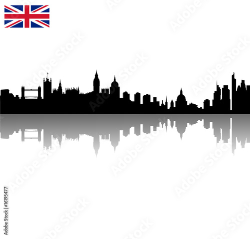 Detailed Black vector London silhouette skyline with union flag