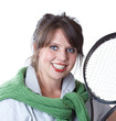 Young active woman with a tennis racquet; close-up portrait