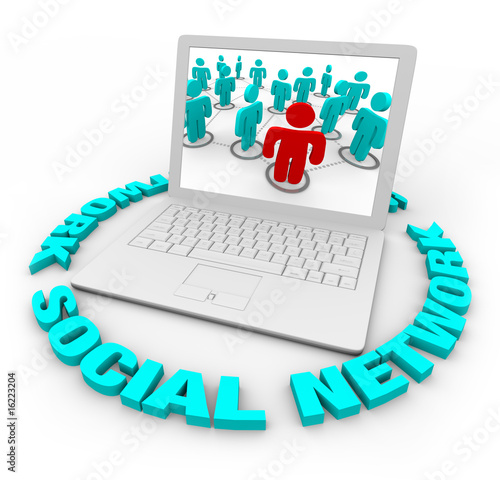 Illustration: Social Network Laptop - Words Social Network Laptop - Words