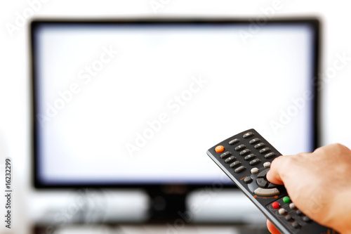 Photo: TV Remove Isolated on White. TV Remove Isolated on White.