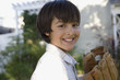 Boy holding baseball glove