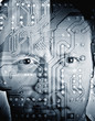 Montage of man?s face and microchip
