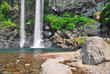 Low shot of majestic waterfall